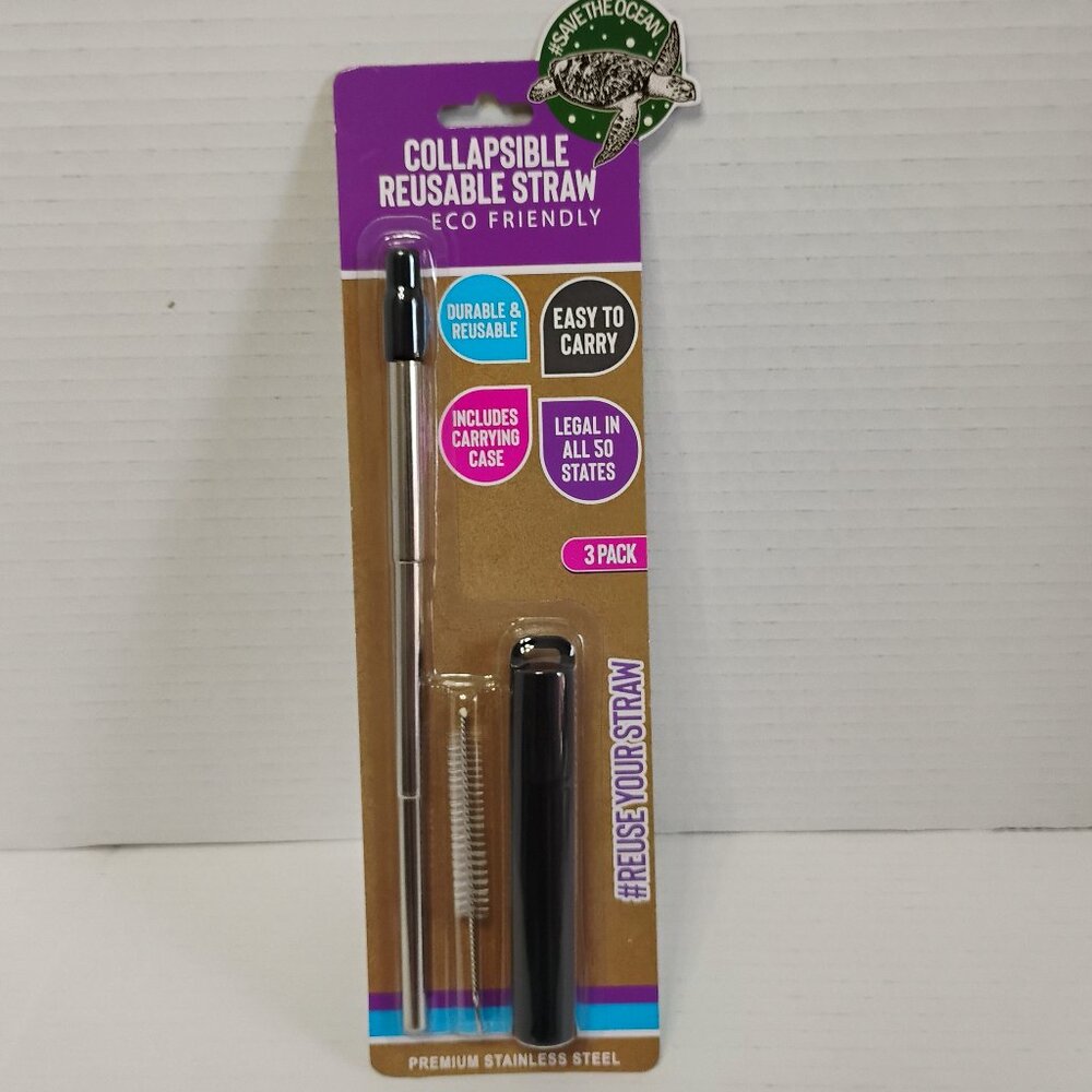 ✨ Collapsible Reusable Stainless Steel Straw – New in Package ✨